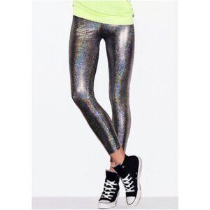 Victoria's Secret Pink Metallic Silver Workout Legging M Shine Holographic